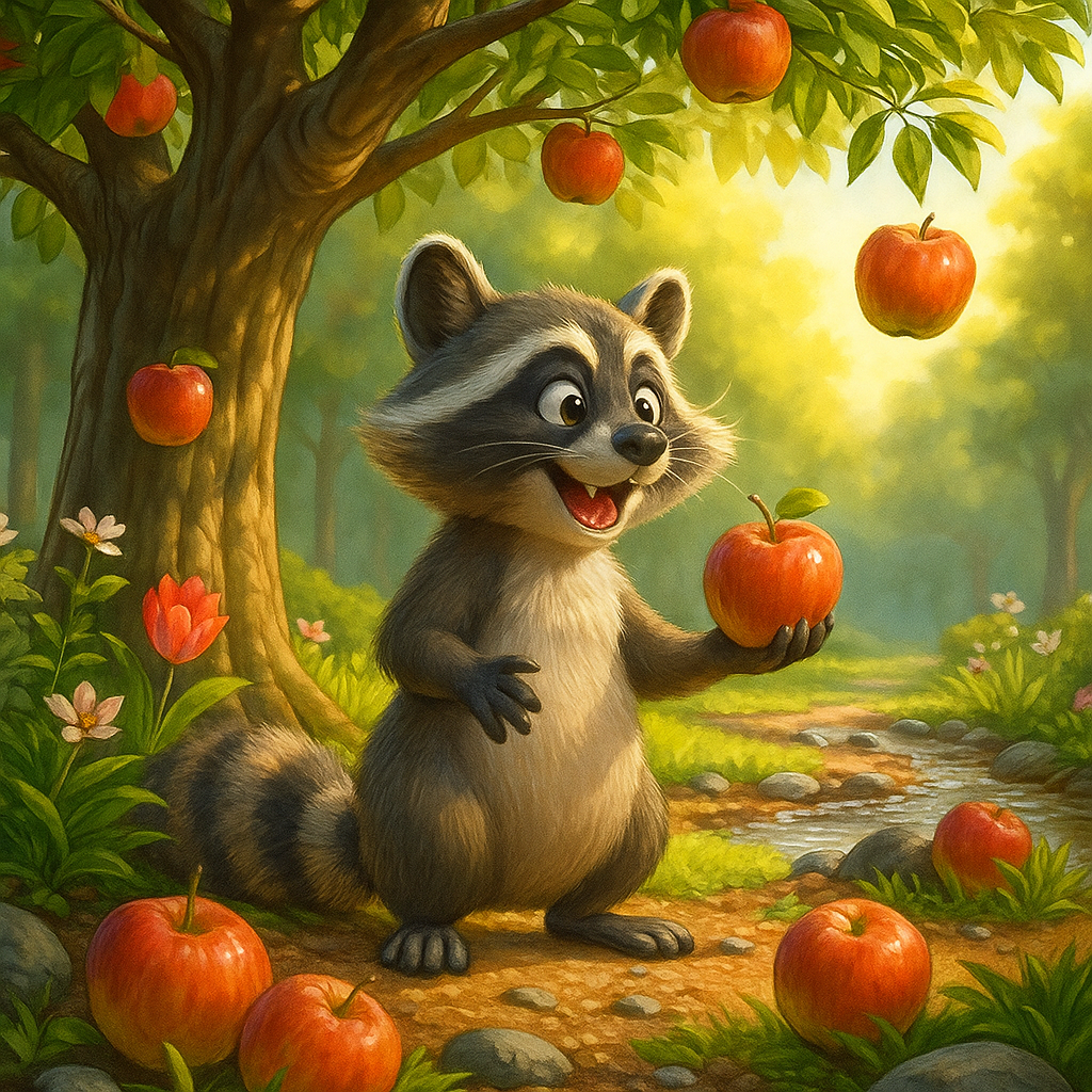 Rascal mit einem Apfel unterm Apfelbaum
